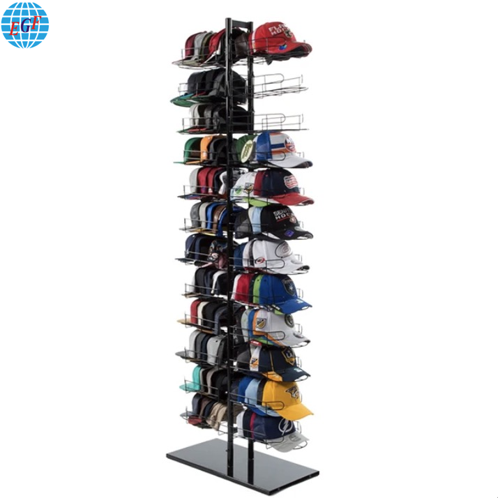 Customized Cap Display Rack Rotating Hat Display Stand Retail Store Metal Display Rack for Caps