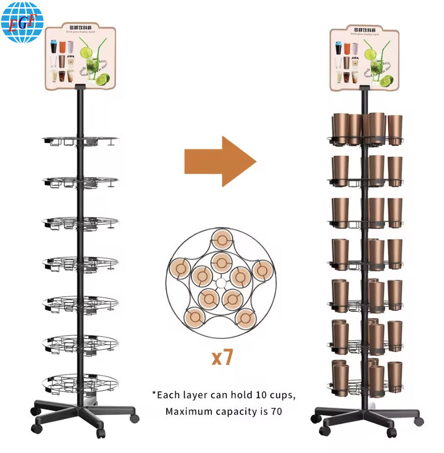 7 Tier Rotating Mug Display Rack Tumbler Display Stand Customized Logo