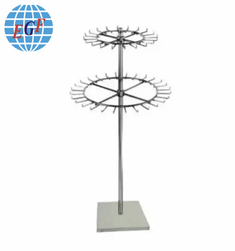 Double-Tier Rotating Countertop Pendant Display Rack with 48 Hooks, Customizable