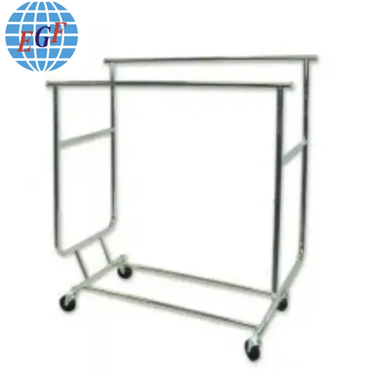 "2 Rails Adjustable Rolling Clothing Garment Display Racks with Wheels"