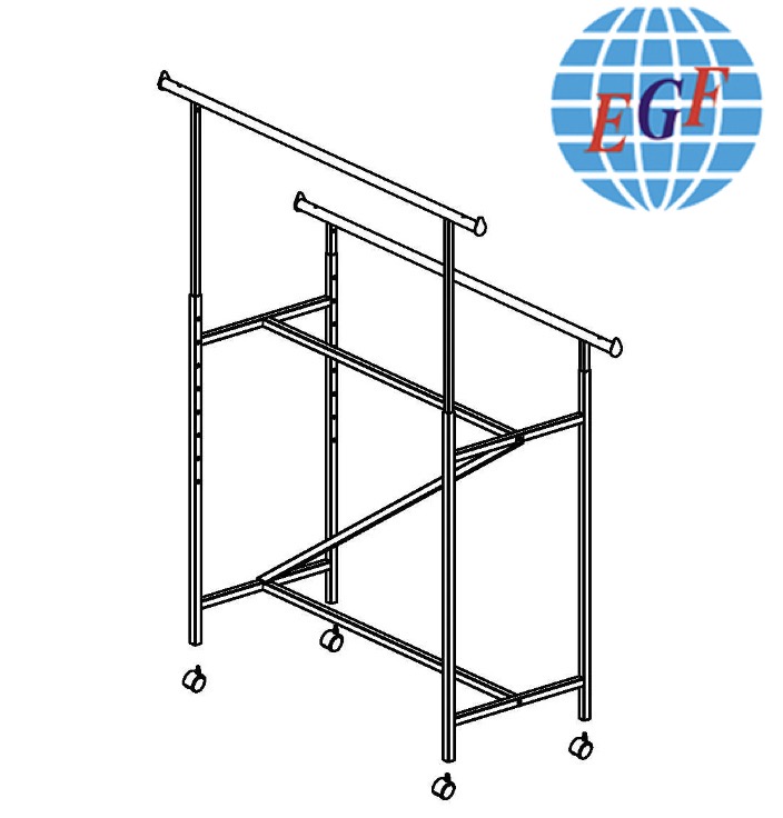 2 Rails Adjustable Rolling Clothing Z Garment Display Racks with Wheels