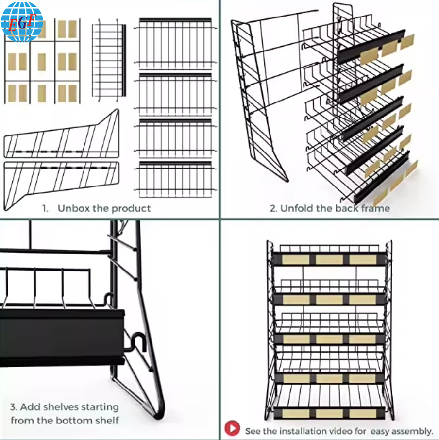 Five-Tier Metal Wire Countertop Rack with Label Holders Per Shelf, Flat-Packaged, Customizable