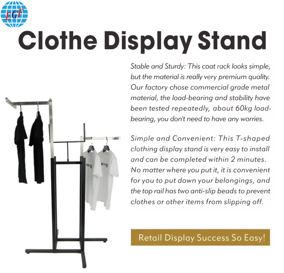 Sturdy Clothing Display Rack with Two Adjustable T-Braces and Advertising Board, Customizable