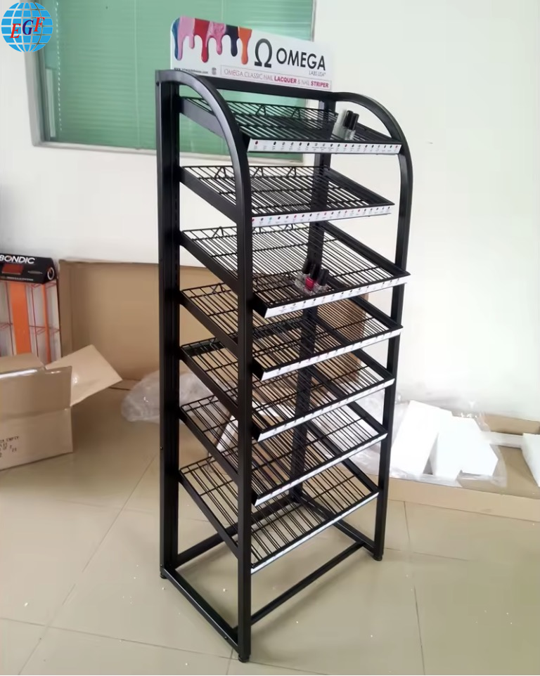 Customized 7 Layers Metal Free Standing Cosmetic Makeup Skincare Nail Polish Display Stand Rack for Shop Retail Supermarket