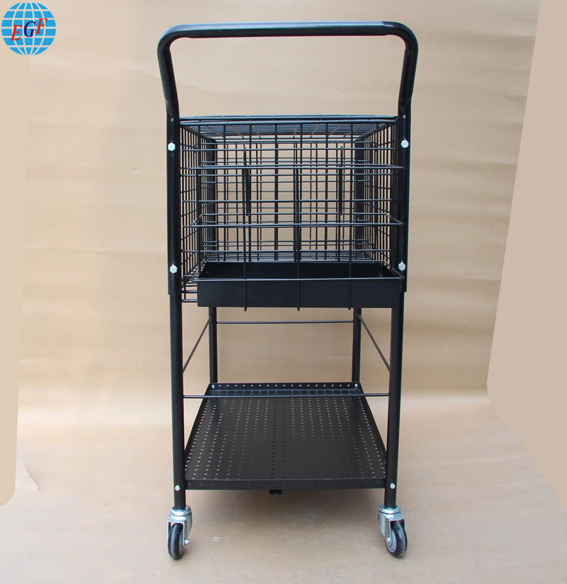 Multipurpose Store Sports Goods Badminton Tennis Balls Display Rack Metal Mesh Movable Storage Basket Cart