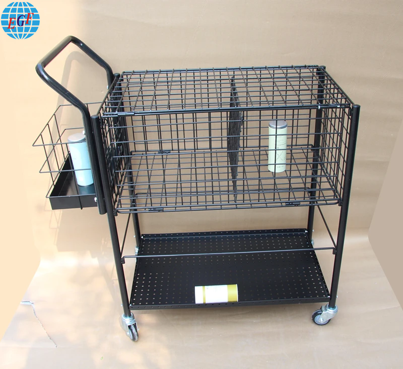 Multipurpose Store Sports Goods Badminton Tennis Balls Display Rack Metal Mesh Movable Storage Basket Cart