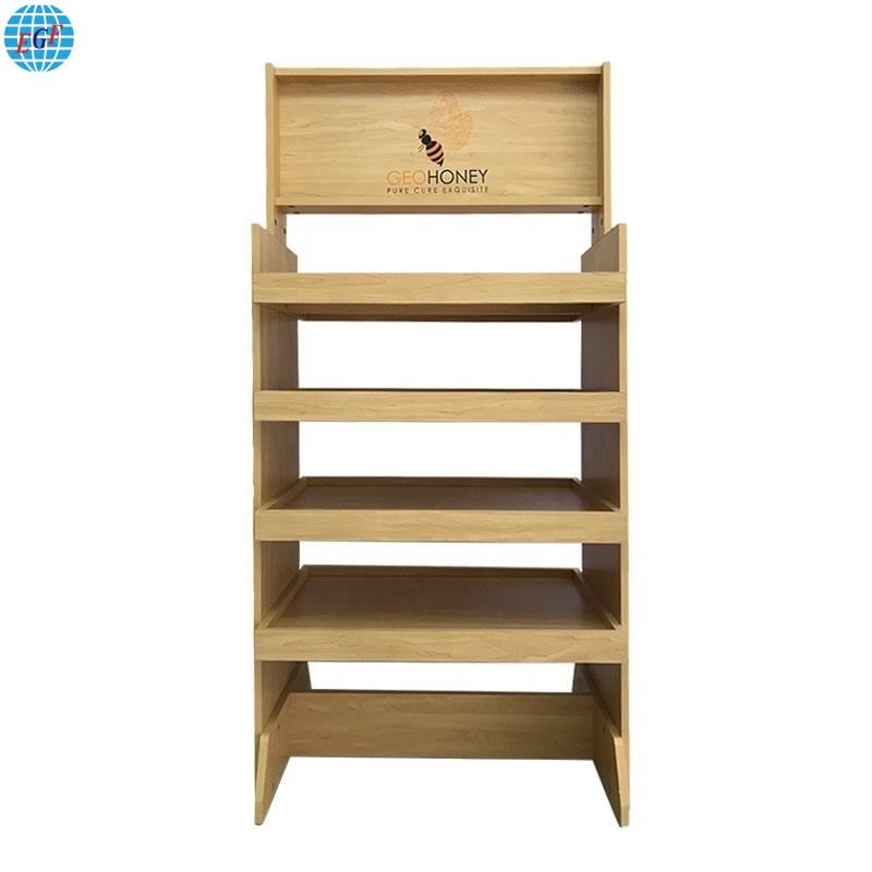 Custom Logo Wood Food Rack Honey Display Stand For Retail Store1
