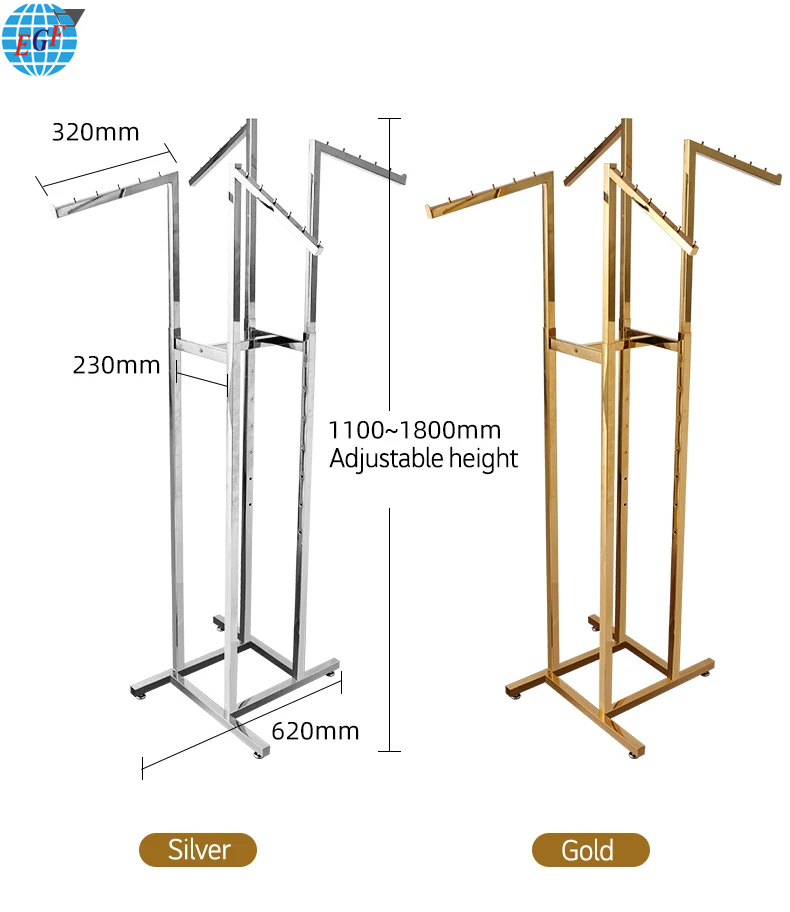 Retail Store Fixture Hanging Clothes Custom Shop Design Metal Gold Clothing Dress Display Rack