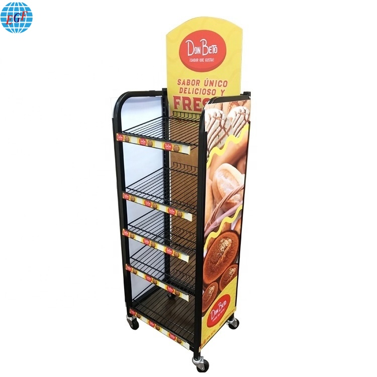 Free Standing Multi Tiered Metal Rack Bread Display Shelf For Bake2