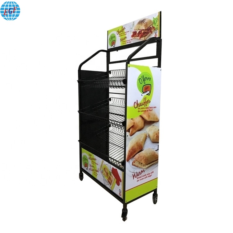 Free Standing Multi Tiered Metal Rack Bread Display Shelf For Bake3