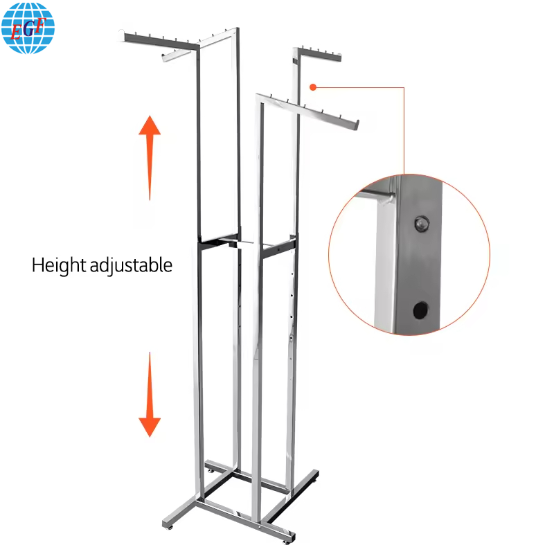 Retail Store Fixture Hanging Clothes Custom Shop Design Metal Gold Clothing Dress Display Rack