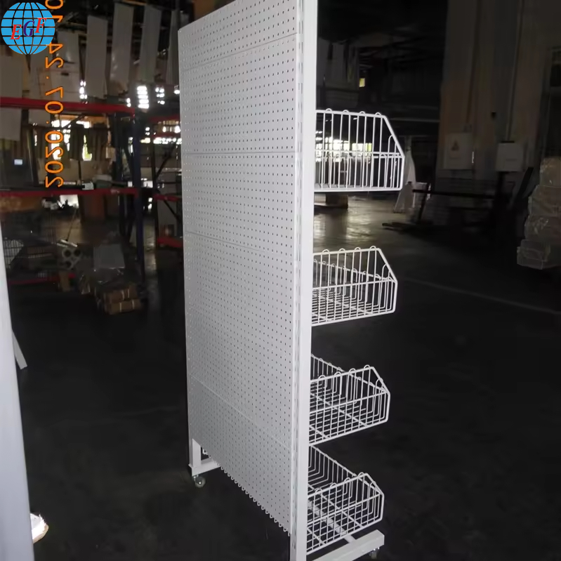 Customizable Single Side Back Hole Board Four Layers with Metal Wire Shelf Supermarket Display Shelves with Wheels