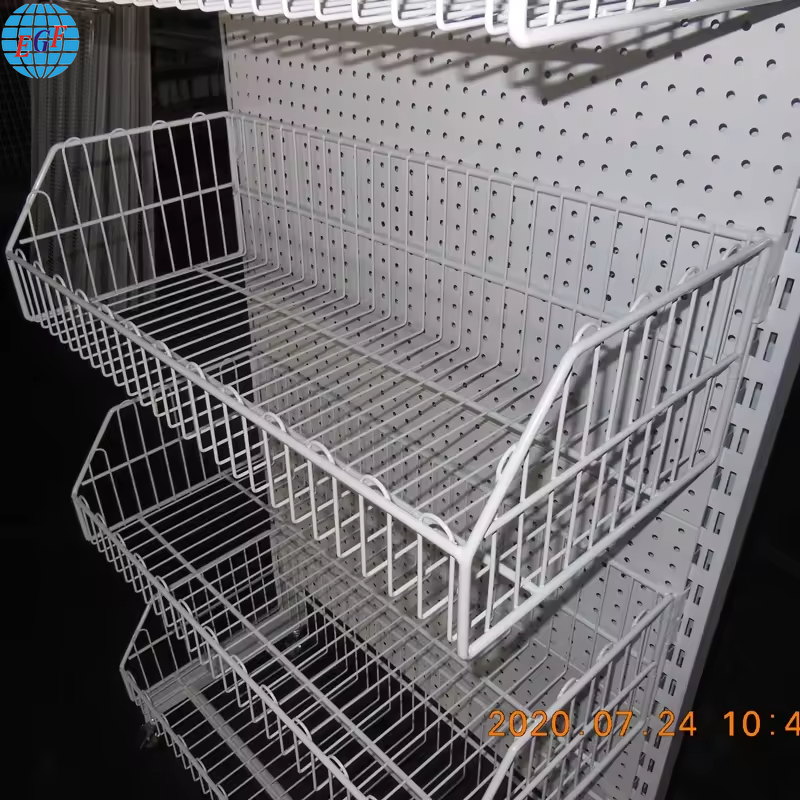 Customizable Single Side Back Hole Board Four Layers with Metal Wire Shelf Supermarket Display Shelves with Wheels