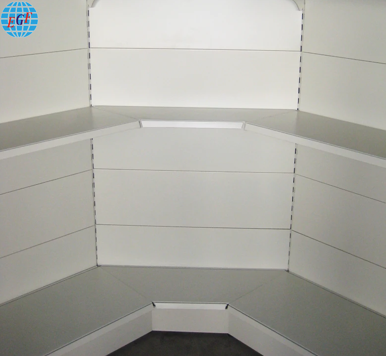 Customizable Single Side Back Slatwall Board with Metal Plate Shelf Supermarket Display Shelves