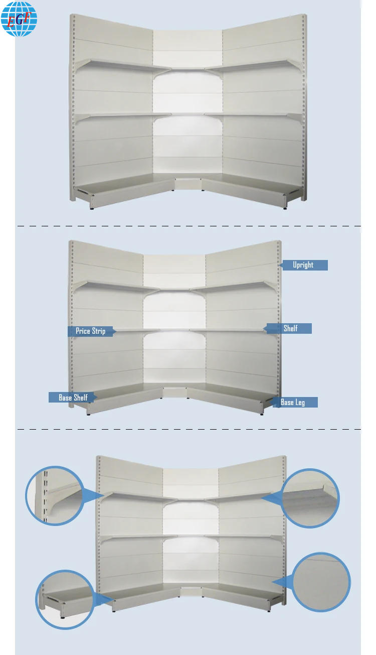 Customizable Single Side Back Slatwall Board with Metal Plate Shelf Supermarket Display Shelves