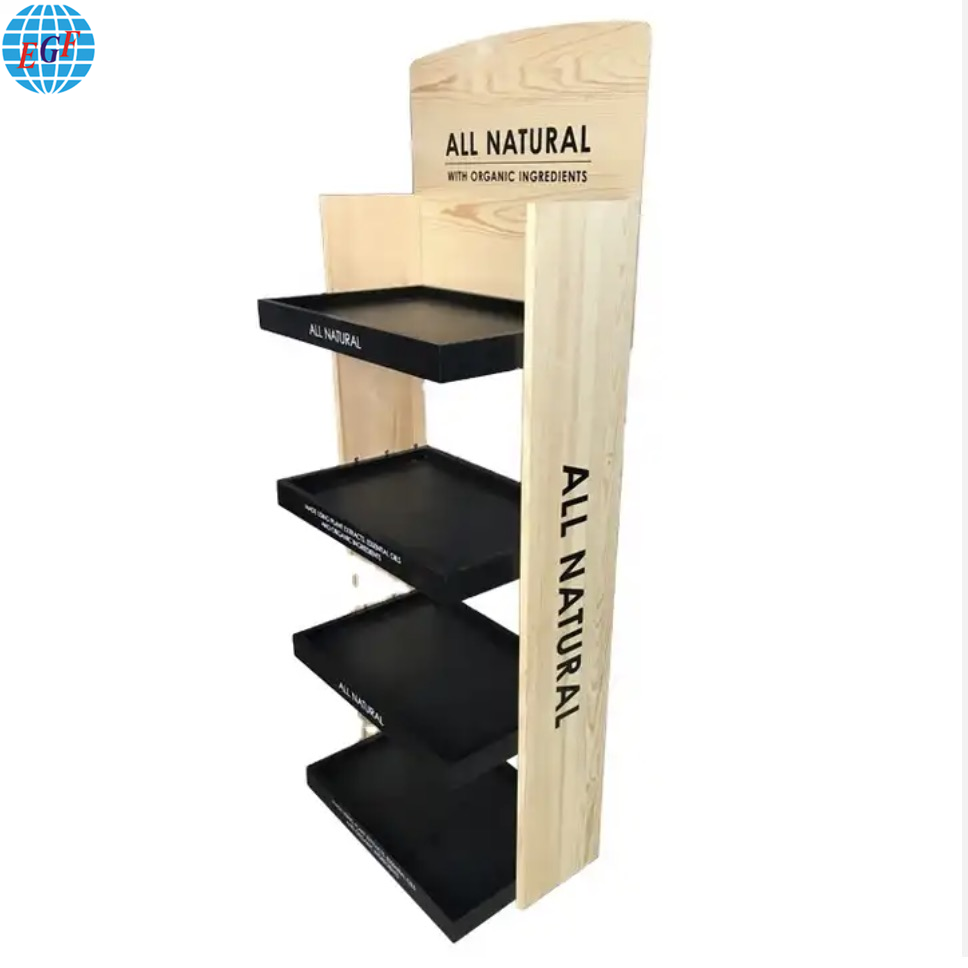 Retail Store POS 4 Tiers Wooden Display Supermarket Racks Shelves Shelf