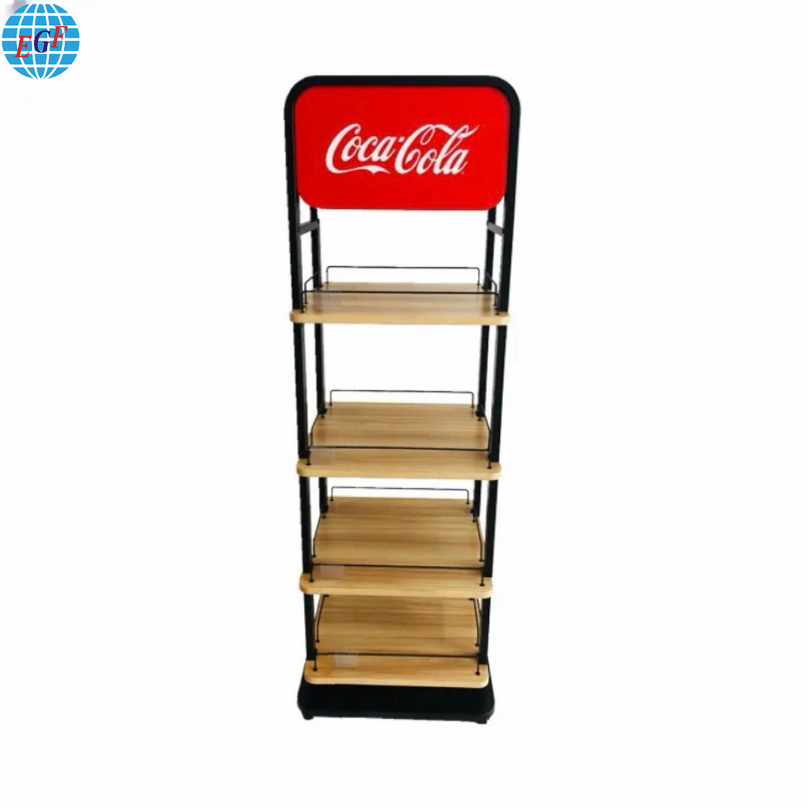 Custom Four-Tier Retail POS Wooden Floor Standing Metal Wire Shelves Beverage Drinks Wine Display Racks