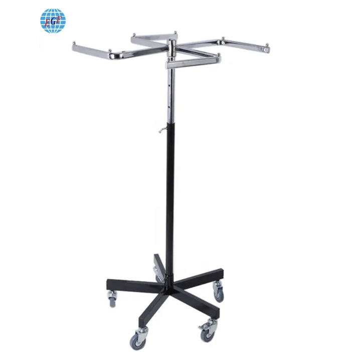 Ien of twa lagen Fjouwer-Way Spinning Movable Metal Rack Elegant Trousers Display Stand