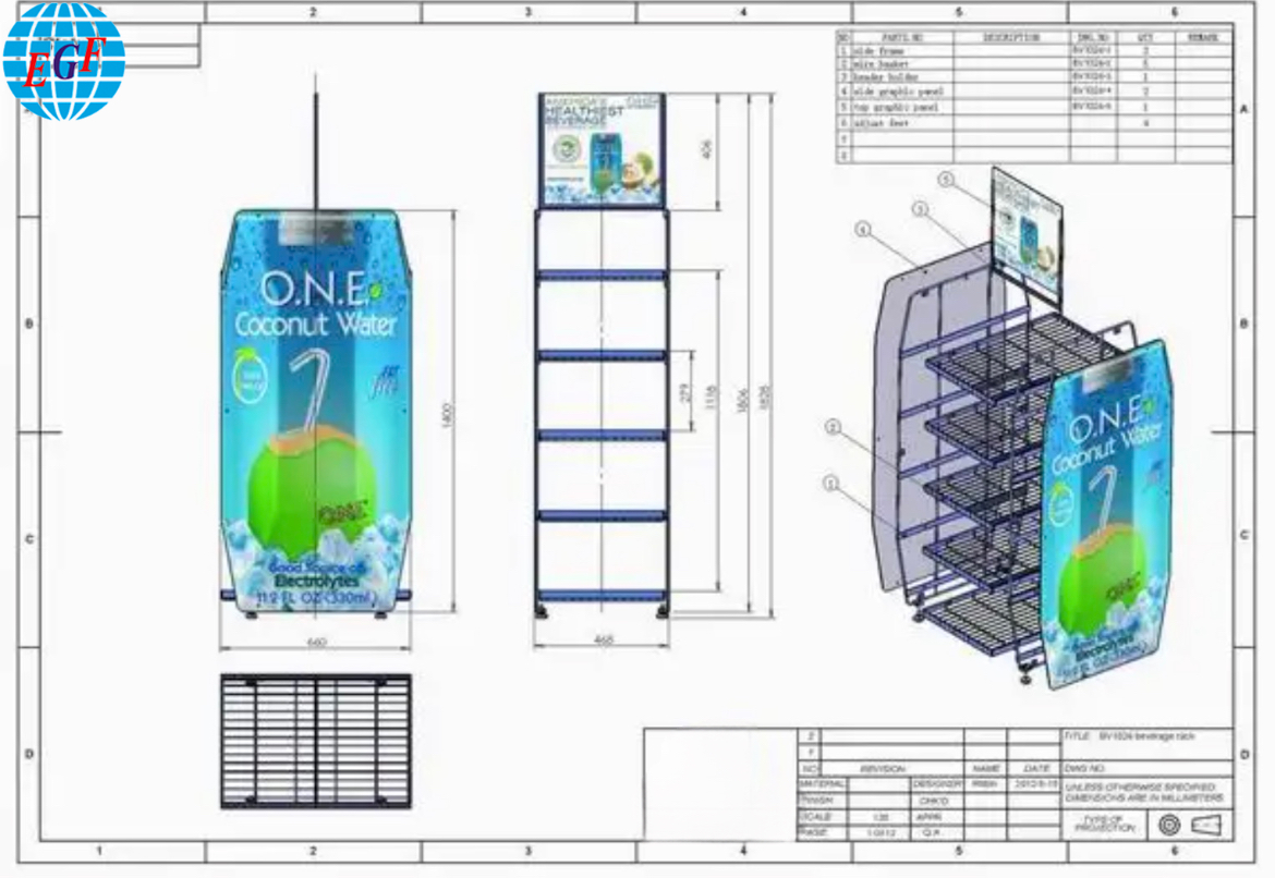 Professional Brand Customized Five-Tier Metal Wire Beverage Display Rack with Advertising Board for Supermarket