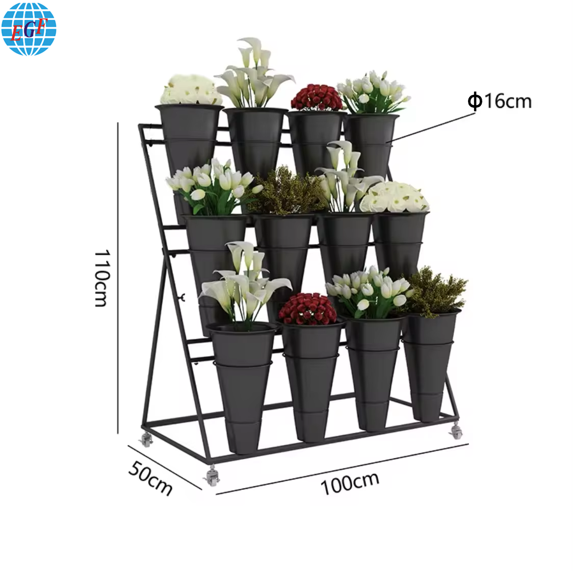 4 Styles Durable Plastic Flower Bucket Display Shelves for Garden Centers