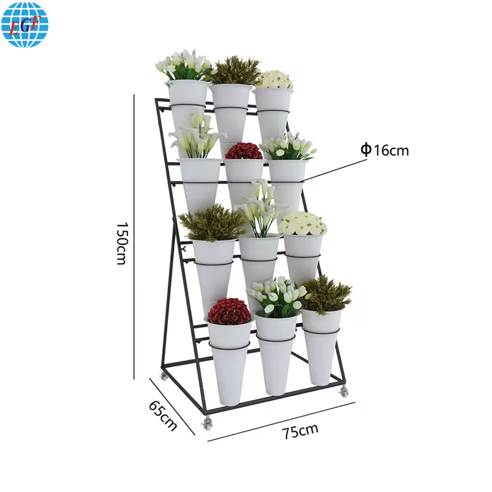 4 Styles Durable Plastic Flower Bucket Display Shelves for Garden Centers