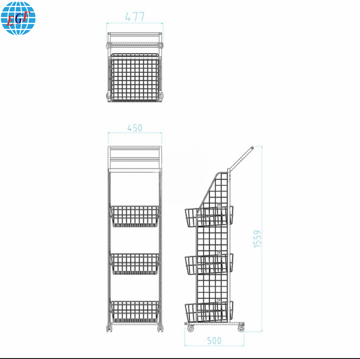 4-Tier Black Matte Powder Coated Steel Wire Storage Basket Rack with Locking Casters - Home & Commercial Use