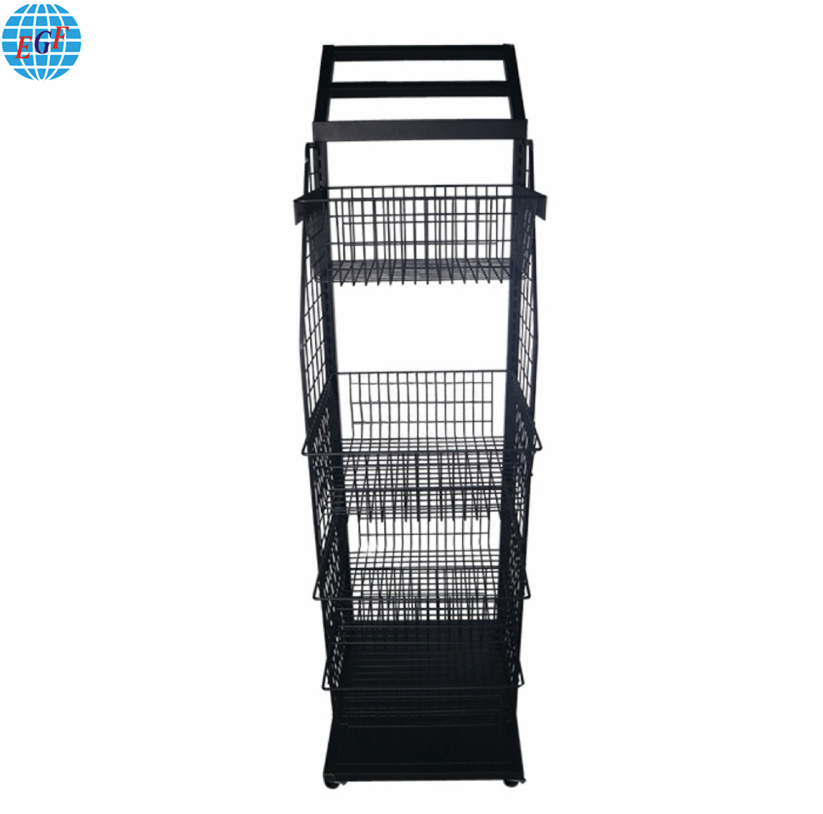 4-Tier Black Matte Powder Coated Steel Wire Storage Basket Rack with Locking Casters - Home & Commercial Use