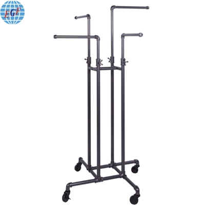 Premium Metal Cloth Display Rack with 4-Way Design and Wood Panel Caster or Foot Options