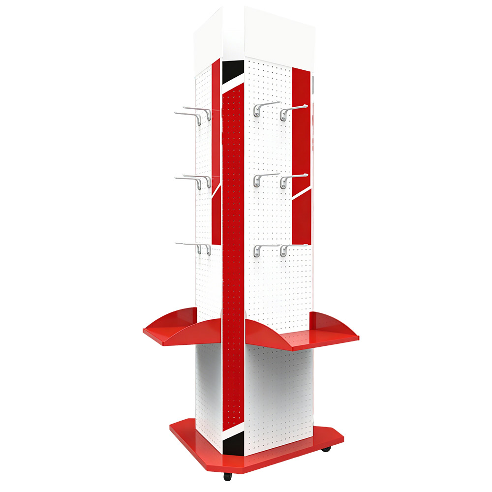 X Shaped Display Rack Custom Three Sided Vertical Display Rack Commercial Metal Shelf Hook ...