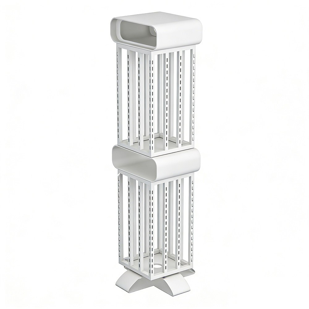 X Shaped Display Rack Custom Metal Vertical Hollow Display Rack Dual Layer Zoned Commercial ...