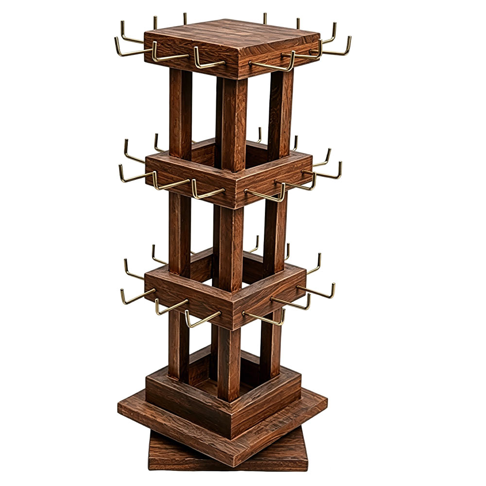 Custom Multi layer Eco friendly Wood Display Rack with Metal Hooks KD ...