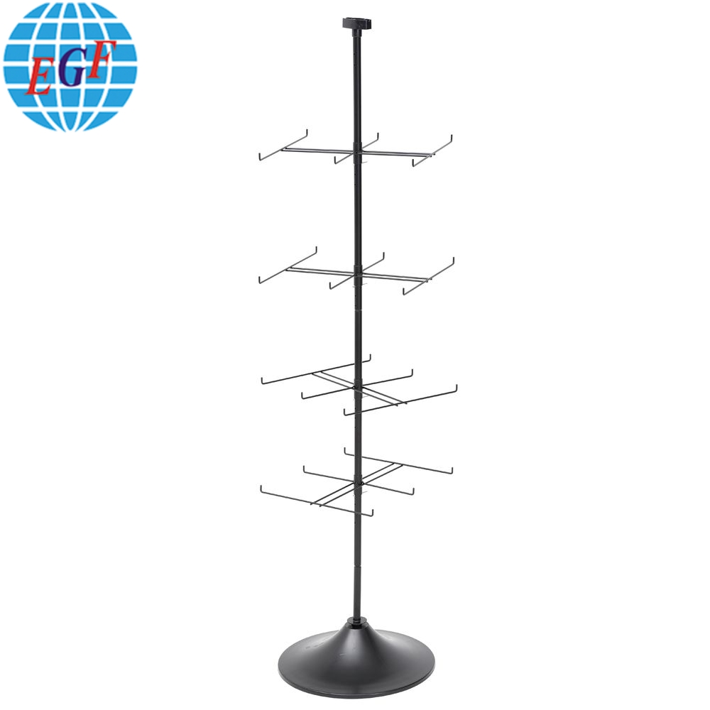 4-Tier 24-Hook Round Base Floor Standing Rotating Rack