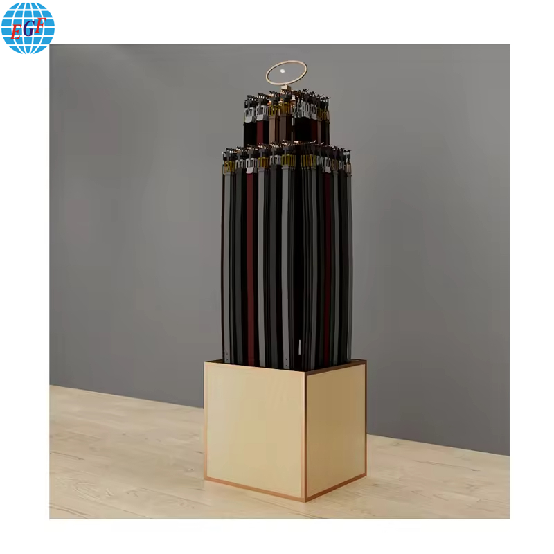 Two Style Exquisite Black Metal and Wood Belt Display Racks for Exhibition and Showcase, Customizable.
