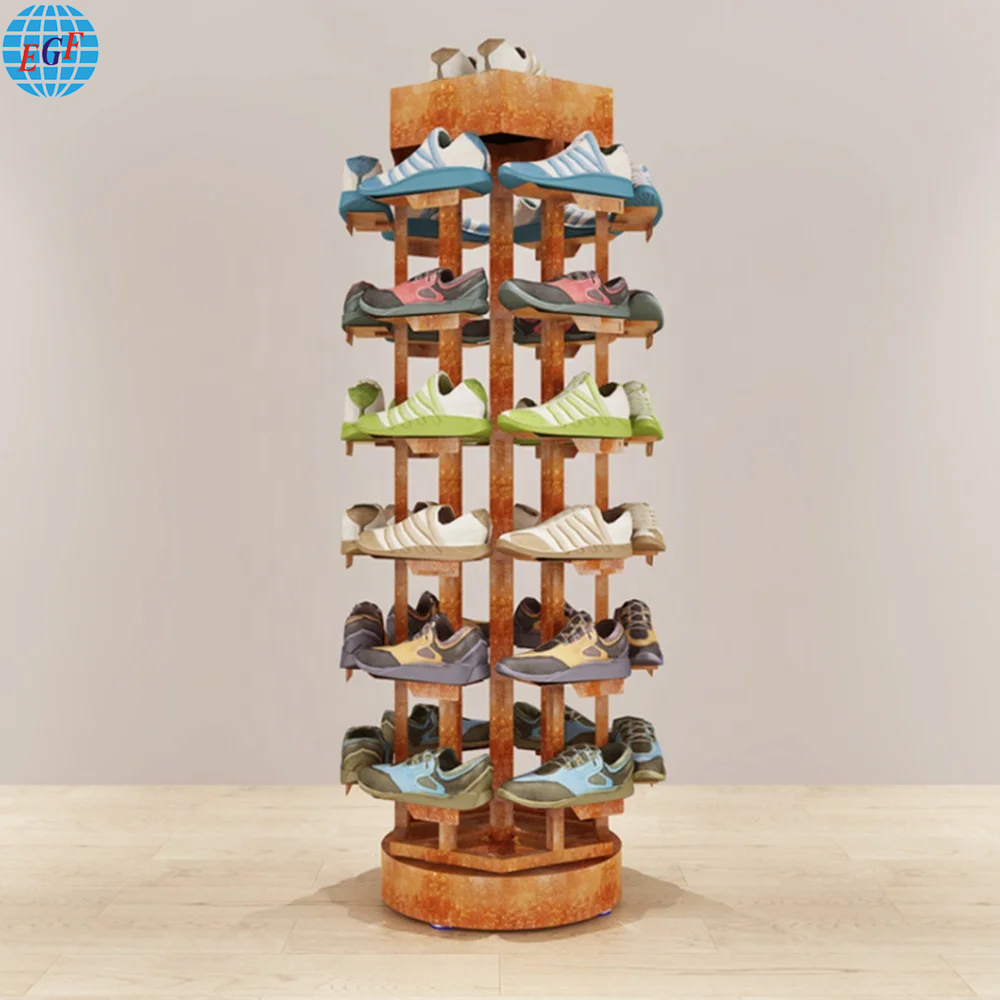 Retail Store's sturdy 24-unit rotating freestanding metal shoe rack, customizable