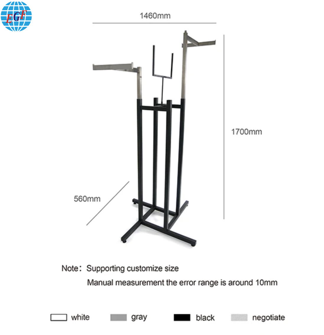 Sturdy Clothing Display Rack with Two Adjustable T-Braces and Advertising Board, Customizable