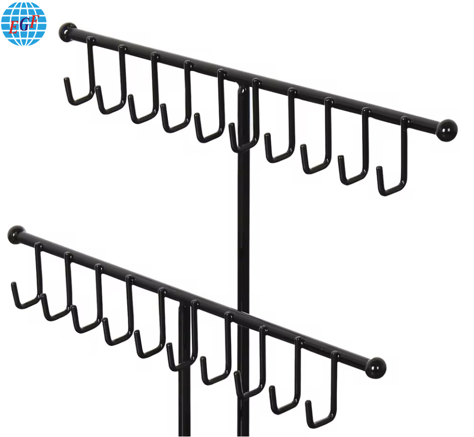 Three-Tier Metal Countertop Display Stand for Rings, Jewelry, and Necklaces with 20 Hooks, Customizable