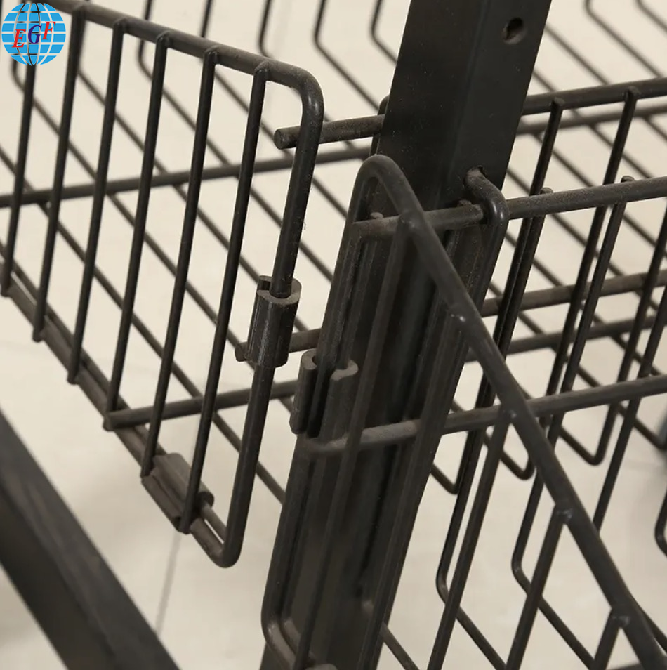 Double-Sided Metal Wire Display Rack with Five Iron Wire Baskets on Each Side and Wheels, KD Structure for Flat Packaging