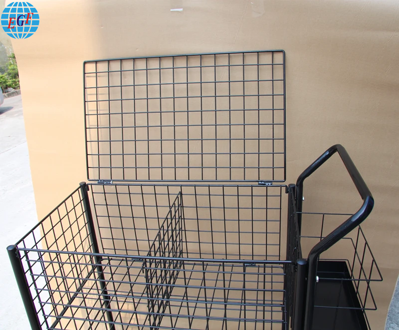 Multipurpose Store Sports Goods Badminton Tennis Balls Display Rack Metal Mesh Movable Storage Basket Cart