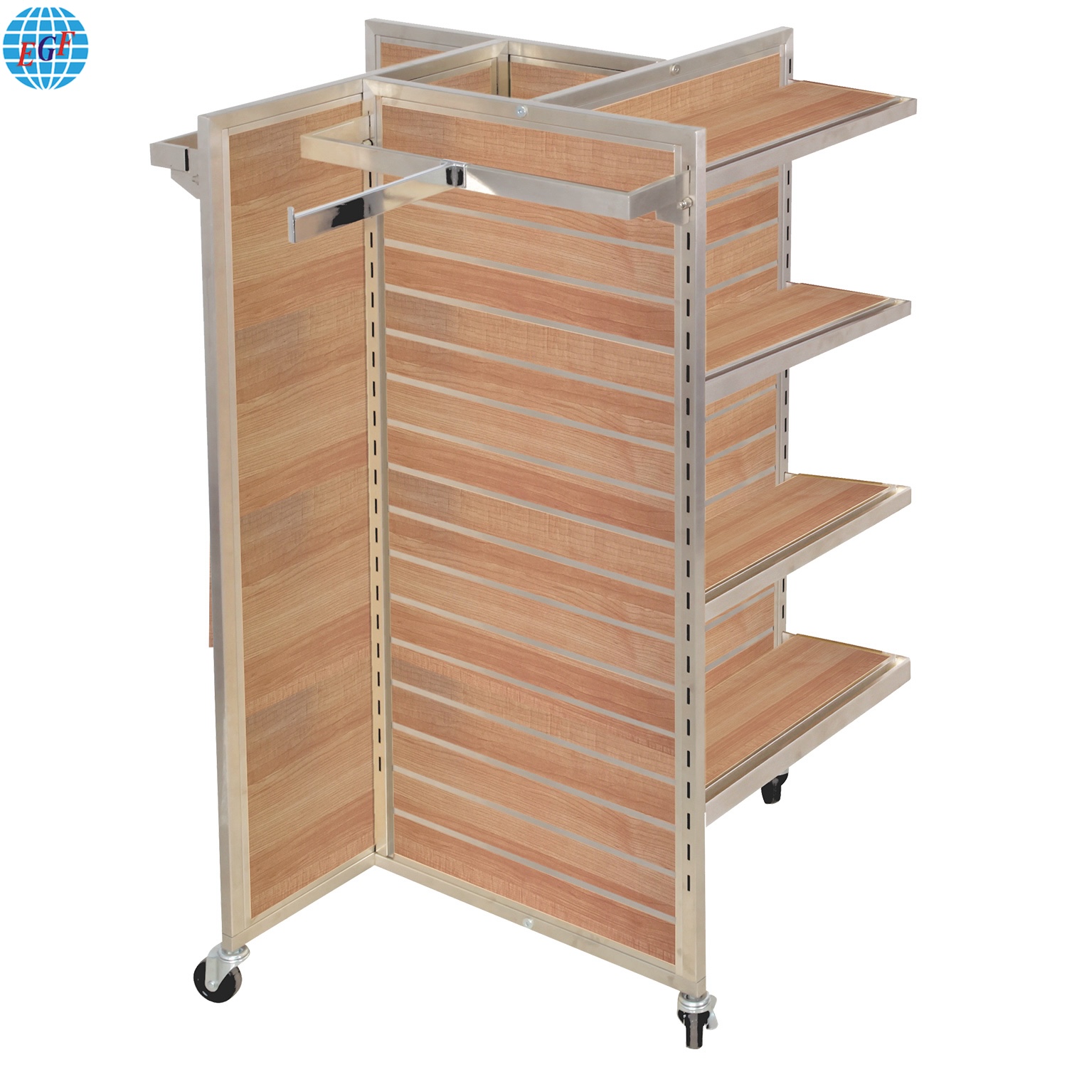 Table High Rack Custom High-Quality Clothing Store Metal-Wood Floor Standing Hanging ...