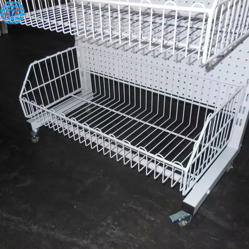 Customizable Single Side Back Hole Board Four Layers with Metal Wire Shelf Supermarket Display Shelves with Wheels