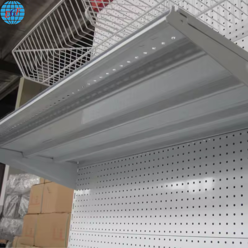 Customizable Single Side Back Hole Board Five Layers with Metal Plate and Wire Shelf Supermarket Display Shelves Top with Light Box