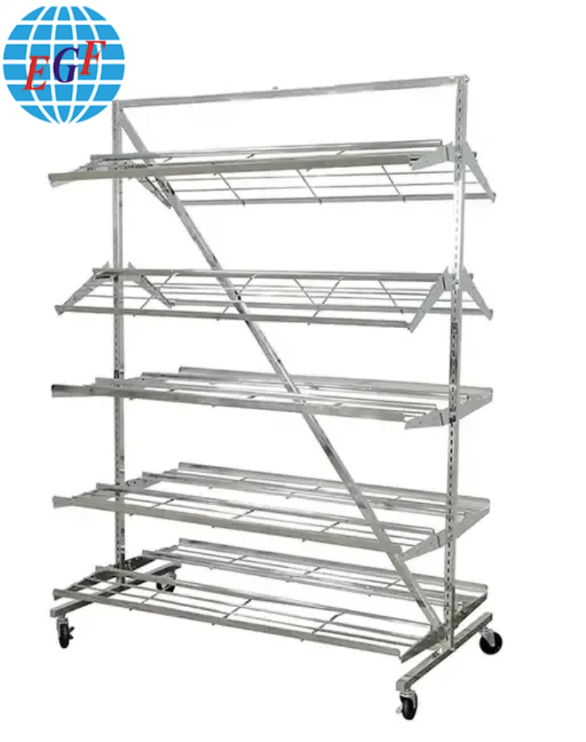 Sturdy Five-Tier Bi-Directional Adjustable Metal Rack with Hanging Capability for Heavy Items, Electroplating/Powder Coating Treatment, Customizable.