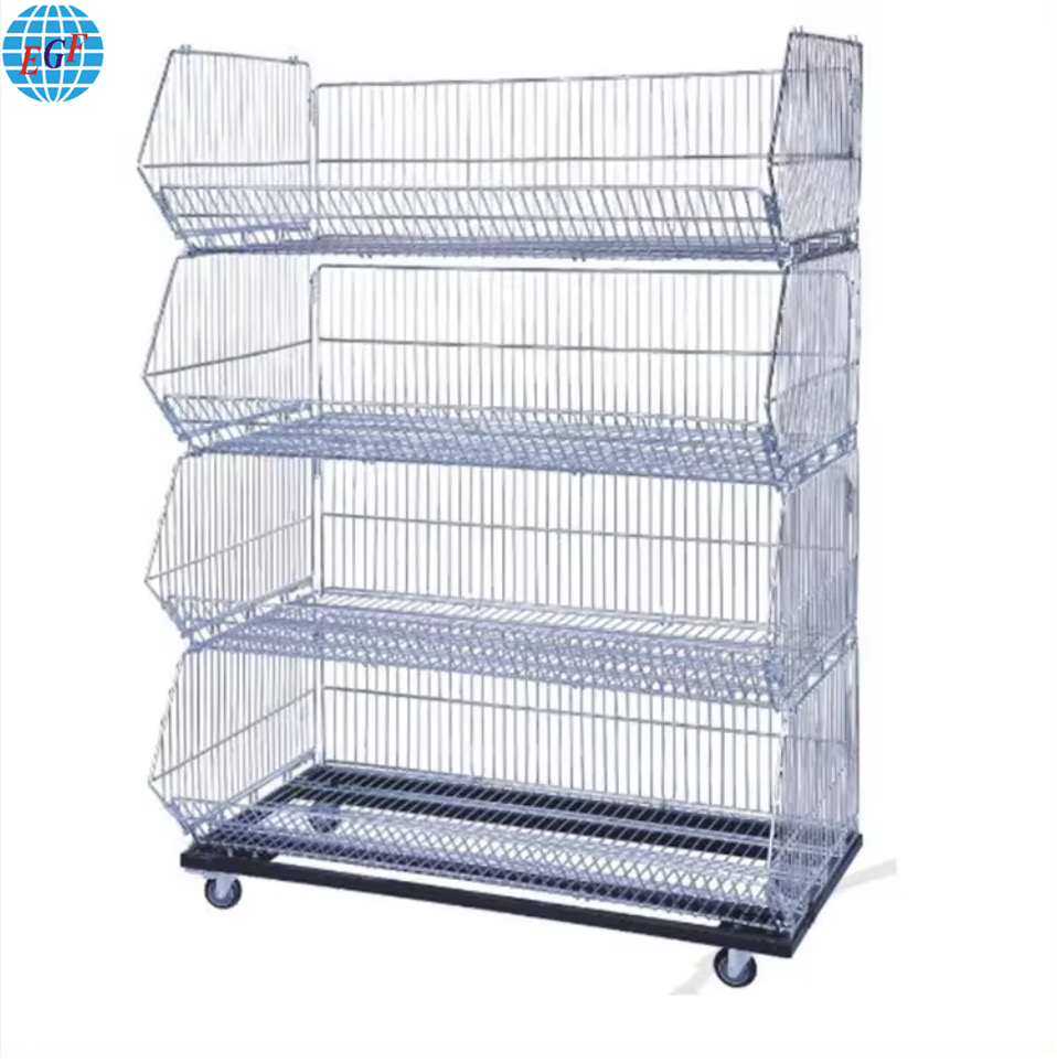 Four-tier Supermarket Wire Basket Display Rack, Customizable.