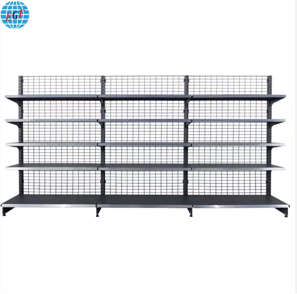 Double Side Back Net Four Layers Supermarket Display Shelves, Customizable.