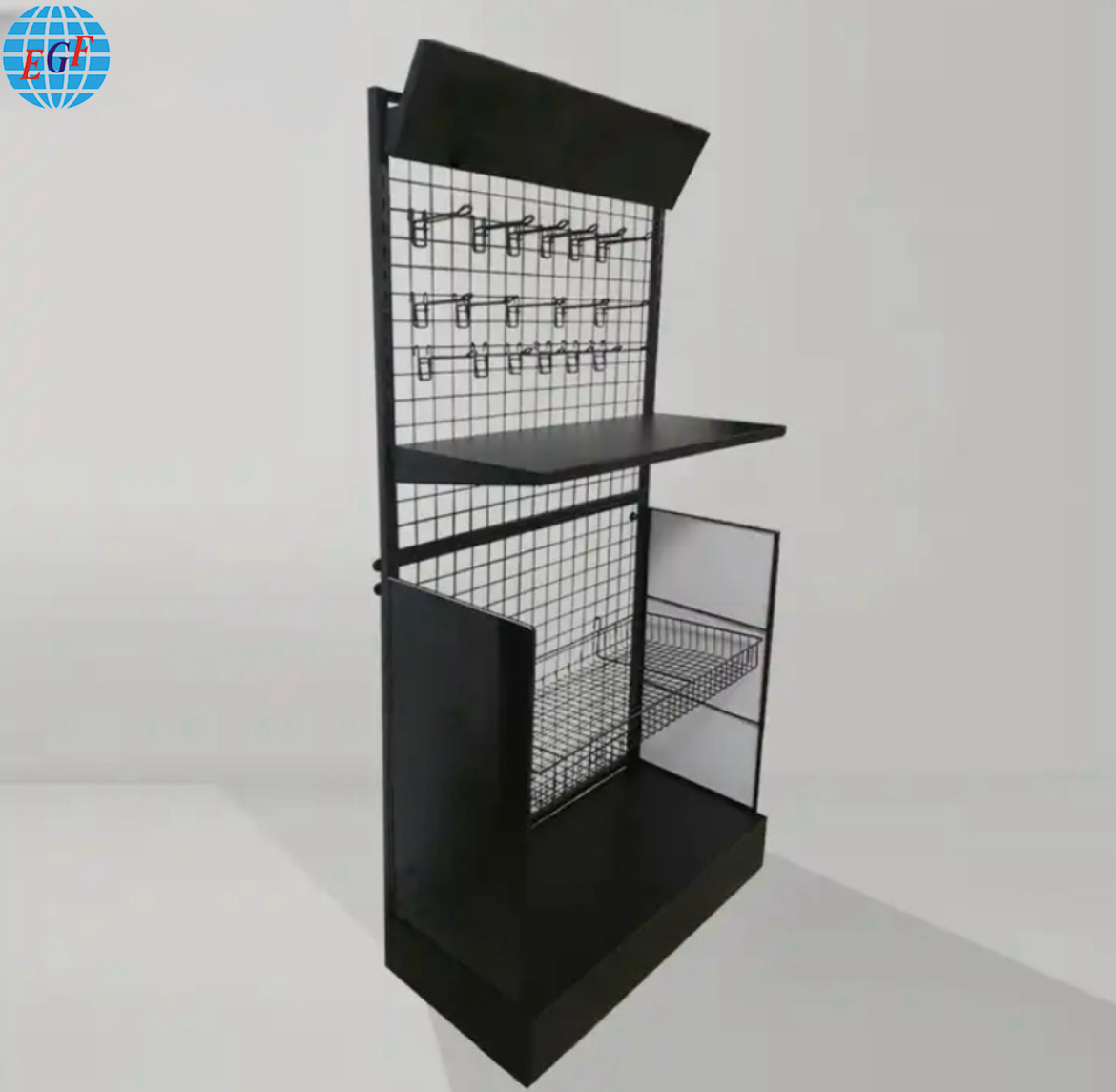 Customized Socks Stand with Hooks for Store Metal Wire Basket Display Rack