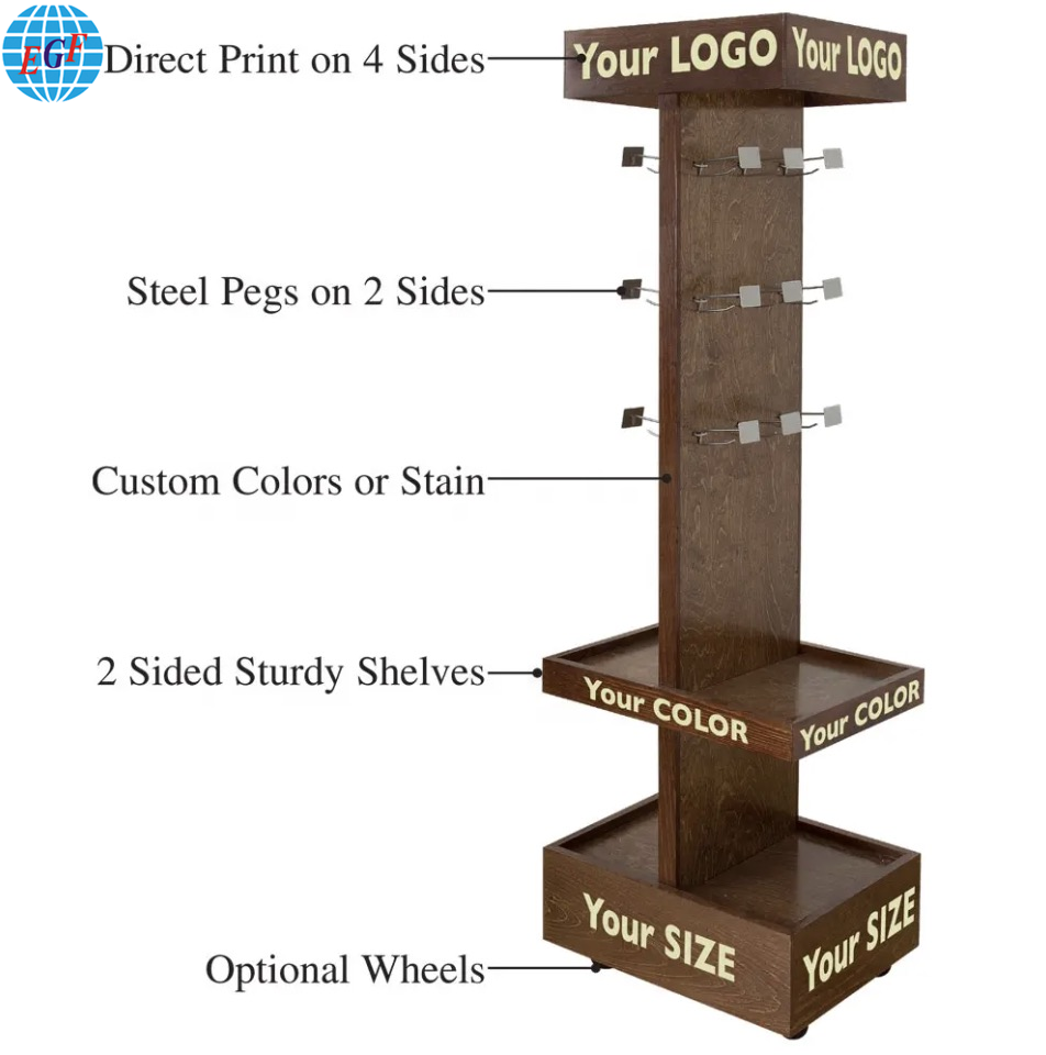 Custom Two-Sided Metal Display Rack with Hooks Four-Sided Logo Printing for Snack Food and Beverage