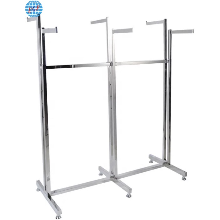 Adjustable Height Six-Pole Metal Rack Clothing Display Stand, Customizable