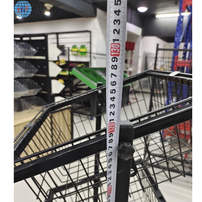 Three-tier Adjustable Wire Basket Display Rack with Wheels for Supermarket, Customizable.
