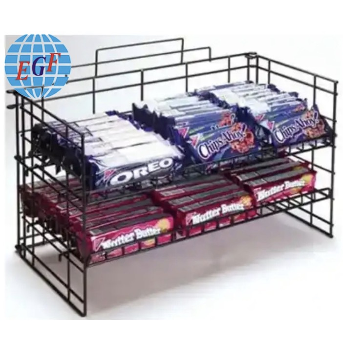 Custom 2 Tiers Metal Wire Retail Snack Counter Top Display Racks Stands ...