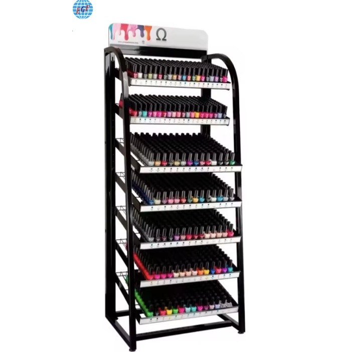 Customized 7 Layers Metal Free Standing Cosmetic Makeup Skincare Nail Polish Display Stand Rack for Shop Retail Supermarket